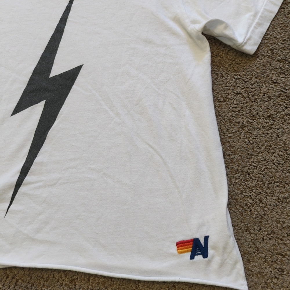 Aviator Nation Womens White Lightning Bolt Graphic T-Shirt Raw Hem XS USA Made - Picture 9 of 9